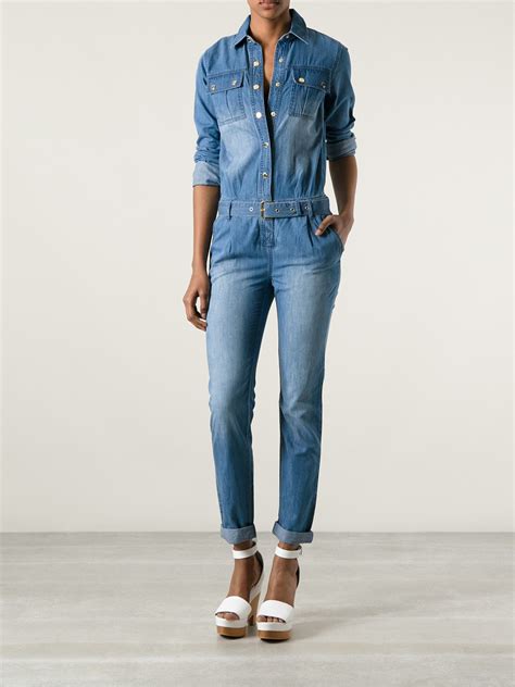 michael kors jumpsuit navy blue|michael kors denim jumpsuit.